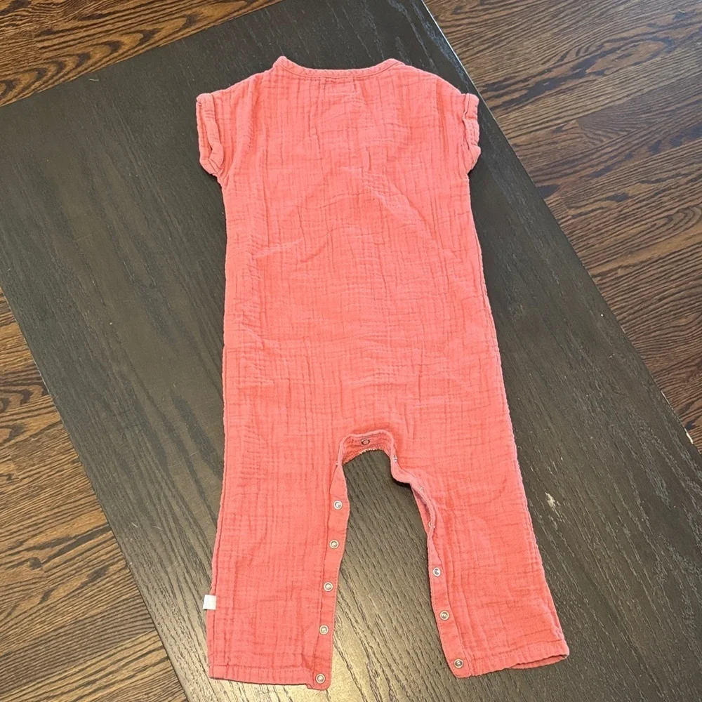 Coral Button-Up Baby Romper